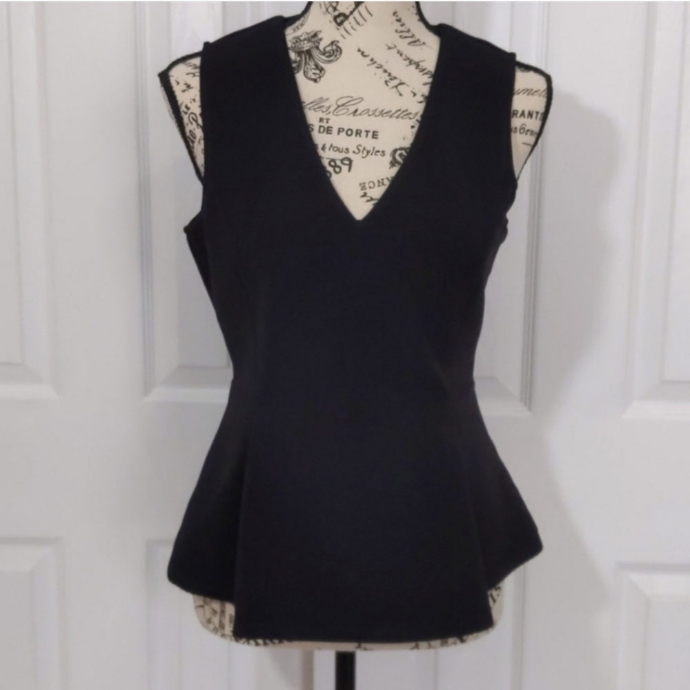 Halogen Black Textured V-neck Peplum Blouse Top